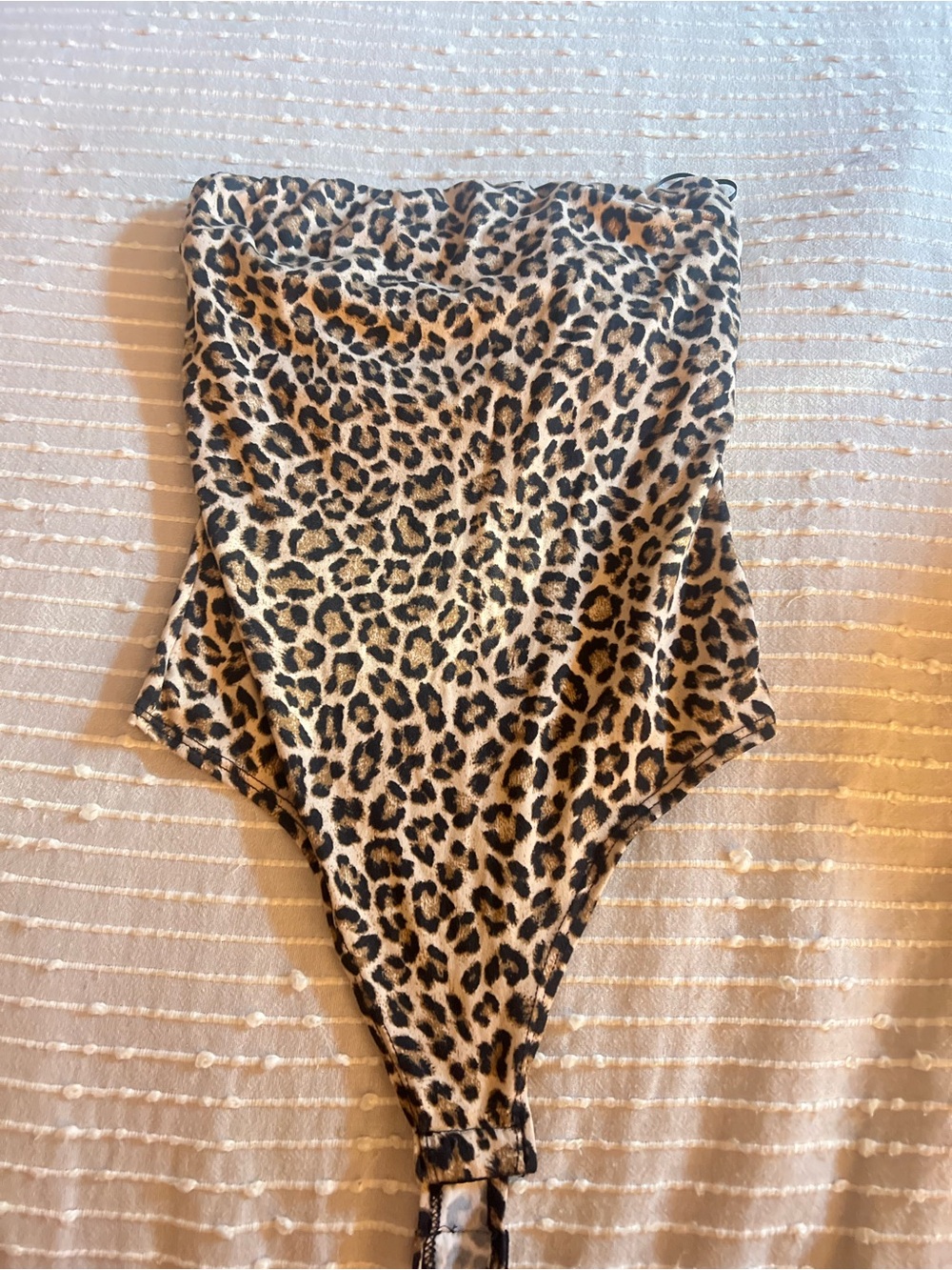 Leopard Print Strapless Bodysuit - Beige/Black